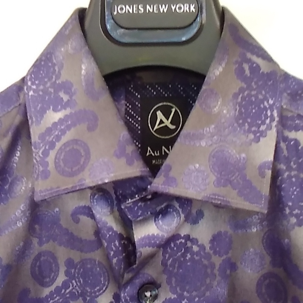 Au Noir Men's Button Up Long Sleeve Paisley Cotton Dress Shirt Size M - Picture 3 of 16